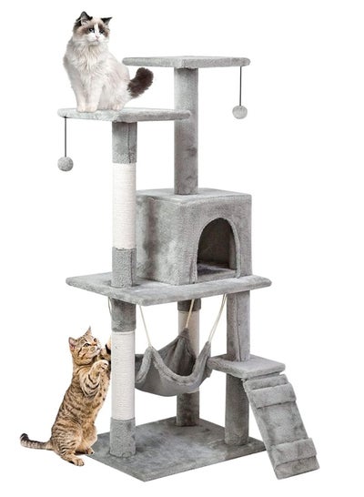 Cat Tree Tower, Cat Habitat with Sisal Scratching Post, Cat Climbing Tree with Cat House, Hammock, Sisal Poles, Ladder, Indoor Cat Rest