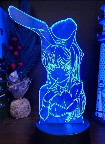 Multicolour 3D Night Light 3D Lamp Japanese Anime Kurama Bunny Girl Figure Night Light Gift for Kids Child Bedroom Decoration 16 Color Change LED Night Light