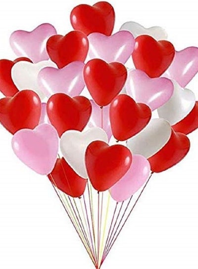 Brain Giggles Valentines Day 12" Red, White and Pink Heart Shape Latex Balloons- set of 105