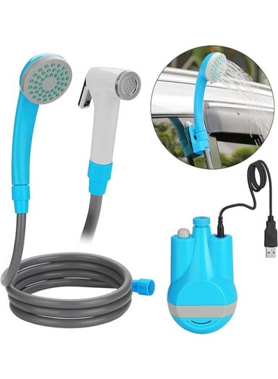 Portable Camping Shower, Travel Shower Outdoor Portable Shower Head 2200 mAH Rechargeable Battery USB Cable 1.8m Hose Water Pump for Outdoor Travel Bike Car Washing Pet Cleaning Plants Watering