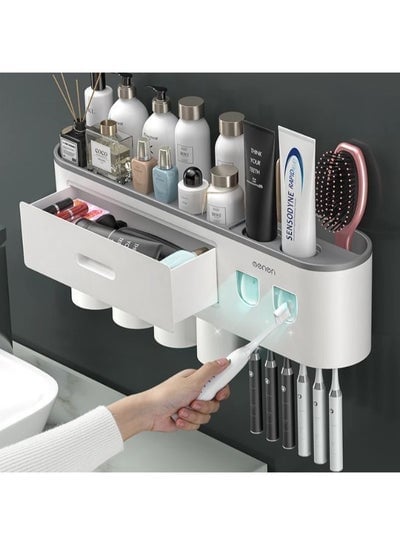 Wall Mounted Toothbrush Holder And Toothpaste Dispenser With 4 Cups