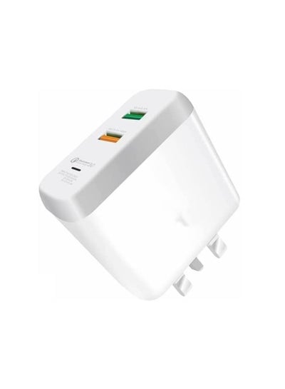 Dual USB Travel Charger 2.4A+3.1A Output Qualcomm Quick Charge 3.0 Compatible With Lightning Cable White F-2USB