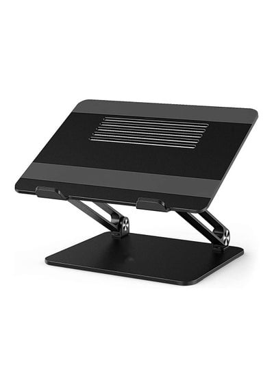 Adjustable Aluminium Laptop Stand with Slide-Proof Silicone and Protective Hooks, Notebook Stand for Laptop up to 17 Inches Black
