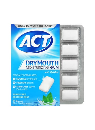 Act Dry Mouth Moisturizing Gum with Xylitol Sugar Free Soothing Mint 20 Pieces