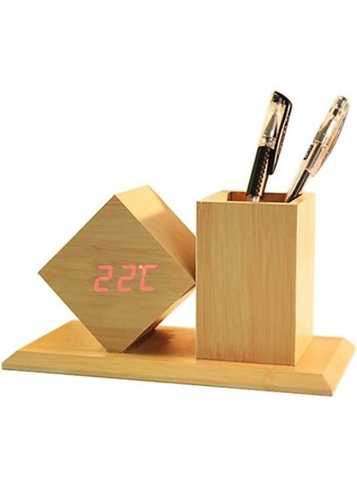 Wooden Pen Holder Digital Led Clock With Alarm and Temperature