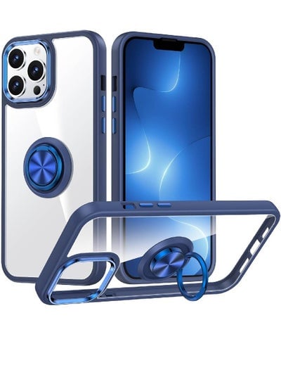 Protective Slim Lightweight TPU Bumper With Metal Ring Stand Shockproof Case Cover For iPhone 15 Pro Max 6.7 Inch - Blue