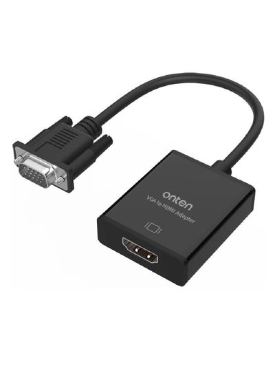 VGA to HDMI Adapter, Onten 1080P VGA to HDMI (Male to Female) for Computer, Desktop, Laptop, PC, Monitor, Projector, HDTV with Audio Cable and USB Cable (Black)