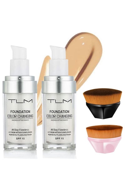 VOCATEEN TLM Color Changing Liquid Foundation with 2 Brushes Full Coverage Flawless Natural Color Base Makeup 30ml 2 pcs 2 brushes