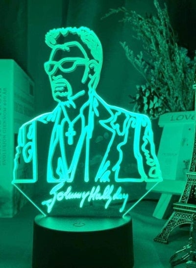 3D Illusion Lamp LED Multicolor Night Light French Celebrity Johnny Hallyday Signature Fans Gift Home Decoration Color Changing Bedroom Desk Lamp