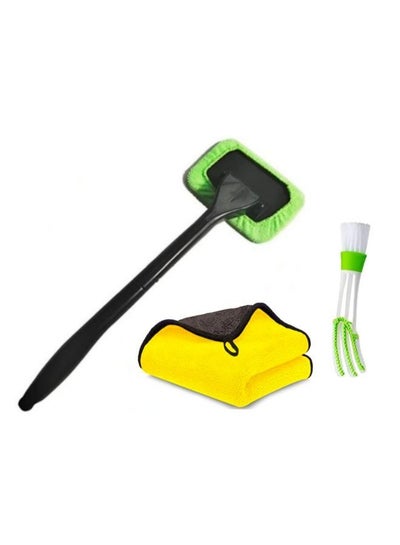 3-in-1 Auto Interior Cleaning Tool Window Glass Cleaner Brush Washable Cloth and Air Vent Brush Cleaning Kit