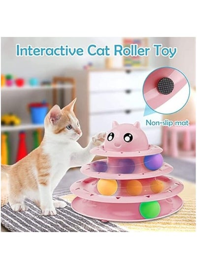 Three Tier Turntable Interactive Pet Toy With 3 Rolling Balls  - Pink
