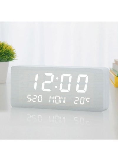1501 LED Perpetual Calendar Week Wooden Alarm Clock Thermometer Weekday Alarm Clock