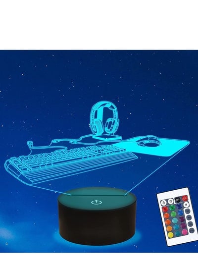 3D Keyboard Illusion Lamp  Headset Multicolor Night Light with Remote Control and Timing Function 16 Color Changing Gaming Mouse Computer Accessories Best Gamer Gift