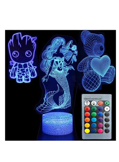 3D Illusion  Night Light Three Pattern Mermaid  lovely bear cute  7 Color Change Decor Lamp Desk Table Night Light Lamp for Kids Children Holiday Gift Lovely