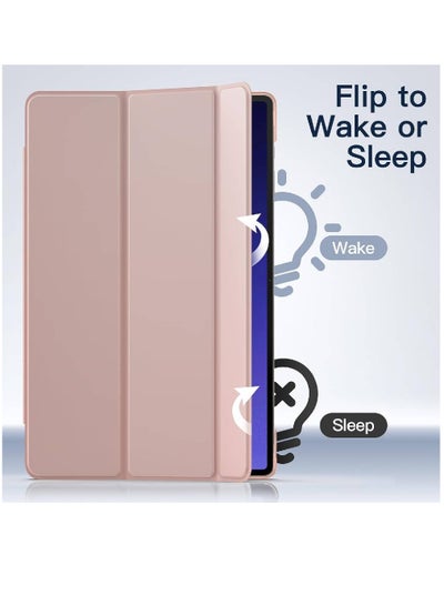 Case For Samsung Galaxy Tab S9 Plus 12.4-Inch, Translucent Back Tri-Fold Stand Protective Tablet Cover, Auto Wake/Sleep (Rose Gold)