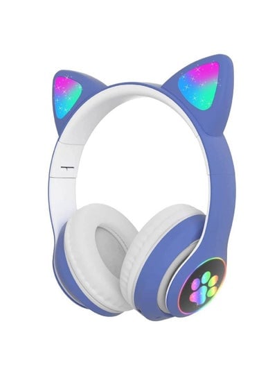 Wireless Headphones, Headphone Over Ear, Kids Headphones, Cat Ear LED Light Up Bluetooth Foldable HD Stereo Sound for PC/Phone/iPad/Study/Travel (Blue)