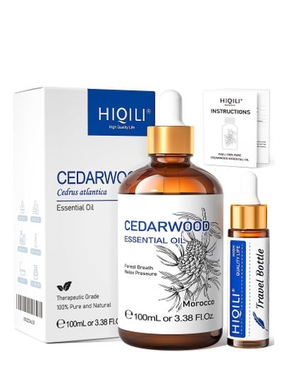 HIQILI Cedarwood Essential Oil, Pure and Natural Cedarwood Oil for Hair Growth, Skin and Diffuser with Dropper - 100ml