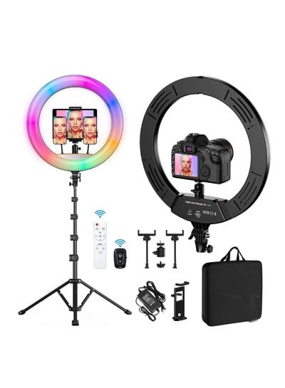 RGB Ring Light 18 inch with Tripod Stand for Phone Camera iPad Selfie Live Stream YouTube TikTok Video Shooting Best Lighting Atmosphere Ringlight (18 inch)