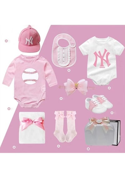 Newborn Baby Giftset with Rompers Cap and Bib for Girls in Premium Suitcase 9 in 1