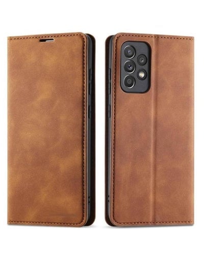 Premium Leather  Kickstand Magnetic Shockproof Flip Wallet Case Cover With Card Holder For Samsung Galaxy A73 5G Brown