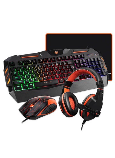 4-In-1 Wired English Gaming Keyboard/Headphone/Mouse/Mouse Pad Combo, Red/Black