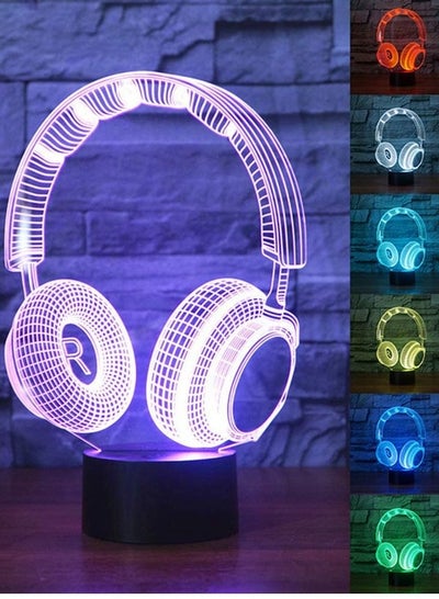 (headset) - 7 Colour Changing Night Lamp 3D Atmosphere Bulbing Light 3D Visual Illusion LED Lamp for Kids Toy Christmas Birthday Gifts