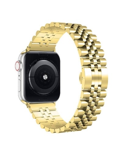 Compatible with Apple Watch Band 44mm 42mm 40mm 38mm Stainless Steel Heavy Band with Butterfly Folding Clasp Link Bracelet for iWatch Series 6/SE Series 5/4/3/2/1 Men Gold 44mm/42mm