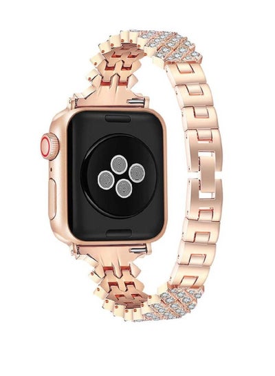 Bling Diamond Stainless Steel Strap For Apple Watch Series 7/6/5/4/3/2/1/SE 41mm 40mm 38mm Rose Gold