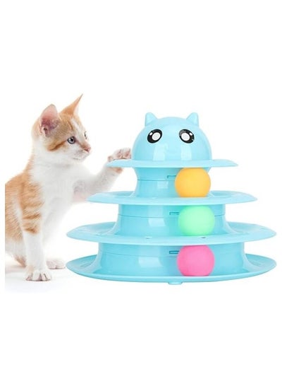 Three Tier Turntable Interactive Pet Toy With 3 Rolling Balls  - Blue