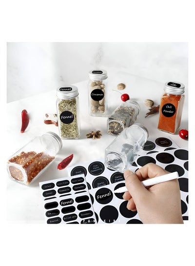 24 Pcs Glass Spice Jars with White Printed Spice Labels 4oz Empty Square Spice Bottles Shaker Lids and Airtight Metal Caps Silicone Collapsible Funnel