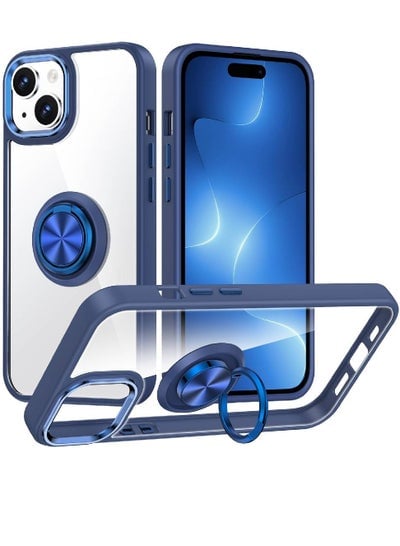 Protective Slim Lightweight TPU Bumper With Metal Ring Stand Shockproof Case Cover For iPhone 15 6.1 Inch - Blue