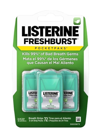 Listerine Breath Pocket Packs Breath Strips Kills Bad Germs Portable Pack Pack of 24 Strips Pack of 3