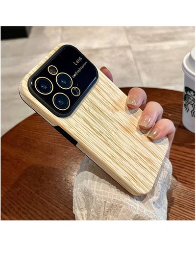 3 in 1 Luxury Wood Grain Big Window Glass Lens Camera Protection Armor Shockproof Case Cover For iPhone 15 Pro Max 2023