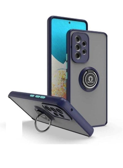 Metal Ring Holder Grip Kickstand Car Magnetic Mount Shockproof Matte Hard Back Bumper Case for Samsung Galaxy A73 Blue