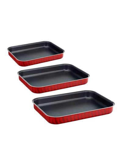 Les Specialistes 3 Pcs Oven Dish Set (29x22/ 31x24/ 37x27 cm) Aluminium, Red/Black 29x22cm