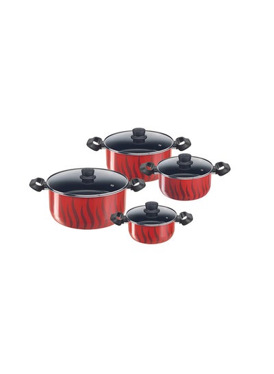 Tempo Flame 8Pcs Cooking Pots And Pans Set, Aluminum Non-Stick Red/Black