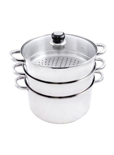 4-Piece Steamer With Lid 24 cm Silver/Clear 24cm