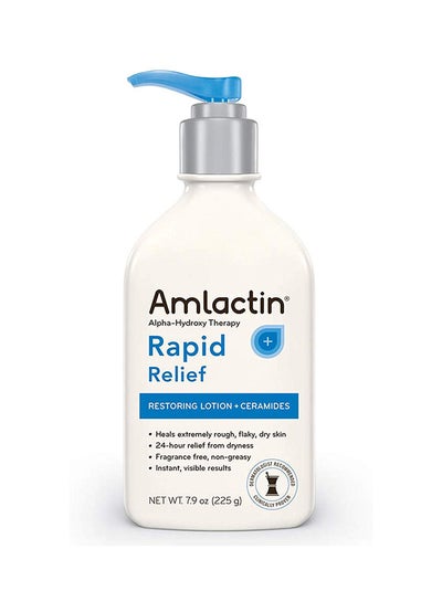 Amlactin Rapid Relief Restoring Lotion + Ceramides 24 Hr Dry Skin Relief Powerful Alpha Hydroxy Therapy Gently Exfoliates Lactic Acid (Aha) Restores Rough Flaky Dry Skin Paraben Free 7.9 Oz.