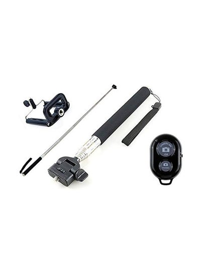 Extendable Handheld Selfie Stick With Bluetooth Shutter For Smartphone Black/Silver