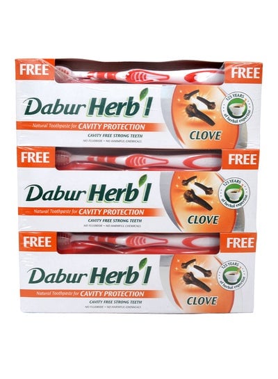 3-Piece Herbal Clove Cavity Protection Toothpaste With Brush 150grams