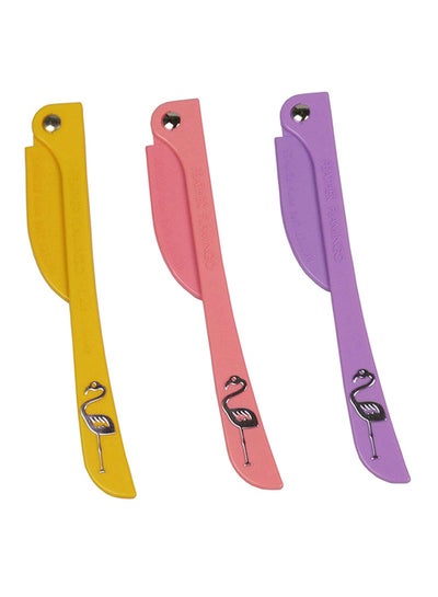 3-Piece Flamingos Ladies Razor For Facial And Body Hair Yellow/Pink/Purple