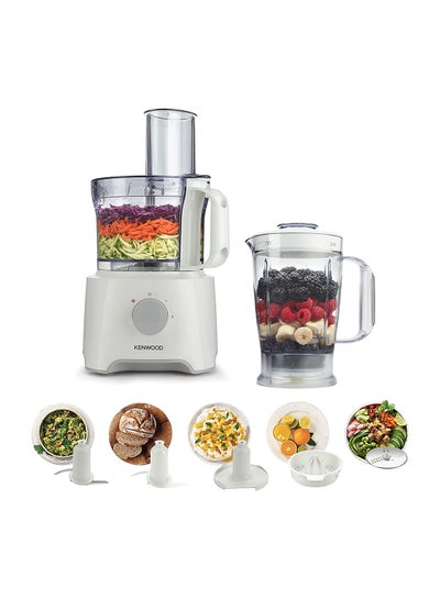 Food Processor  Multi-Functional With Reversible Stainless Steel Disk, Blender, Whisk, Dough Maker, Citrus Juicer 800.0 W FDP303WH White/Clear