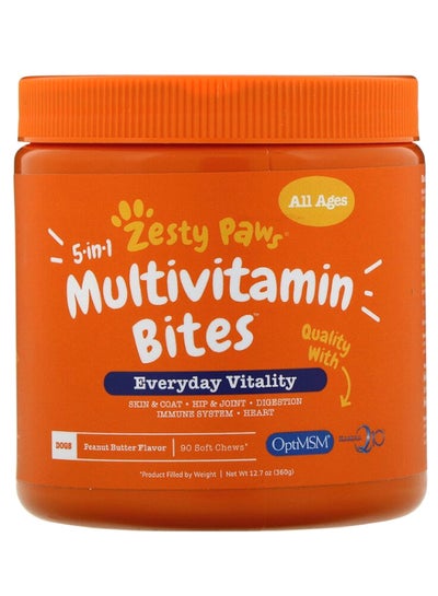 5-In-1 Peanut Butter Flavor Multivitamin Bites - 90 Soft Chews Orange