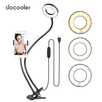 2-In-1 Dimmable LED Ring Light With Holder Black/White