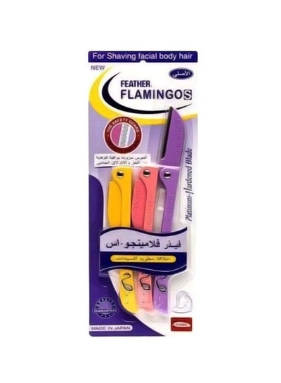 3-Piece Flamingos Facial Touch-up Stainless Steel Safe Razor Purple/Yellow/Pink 26grams