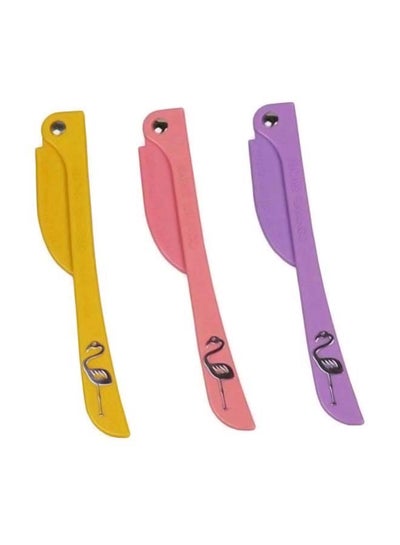 3-Piece Flamingos Facial Touch-up Stainless Steel Safe Razor Purple/Yellow/Pink 26grams
