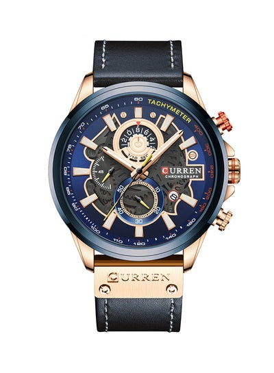 Men's Waterproof Geniune Leather BAnd Chronograph Quartz Watch 8380 - 48 mm - Blue