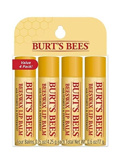 4-Piece Beeswax Lip Balm with Vitamin E and Peppermint 17grams