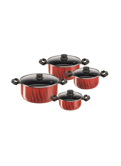 8-Piece Tefal G6 Tempo Flame Non-Stick Coating Cookware Set Includes 1xCasserolw With Lid 18cm, 1xCasserole With Lid 22cm, 1xCasserolw With Lid 26cm, 1xCasserole With Lid 30 cm Red
