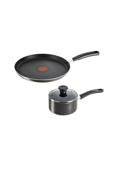 Delicia Non-Stick Tawa Frying Pan Aluminum, B1548784 + Delicia Sauce Pan With Lid, Black, Aluminium B1542284 Black 28cm